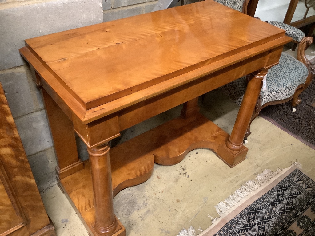 A Biedermeier style satin birch console table, width 99cm depth 48cm height 80cm